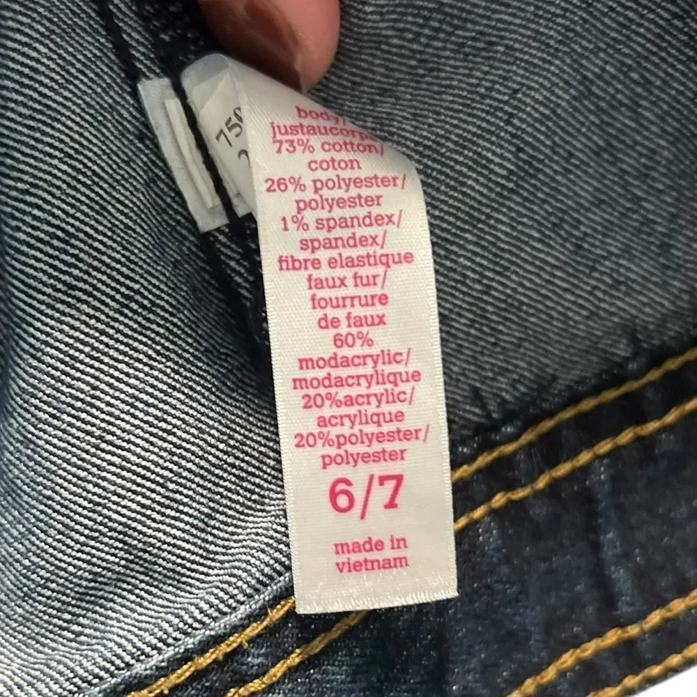 Justice Girls Denim Jean Jacket Size 6/7 Dark Wash Stretch